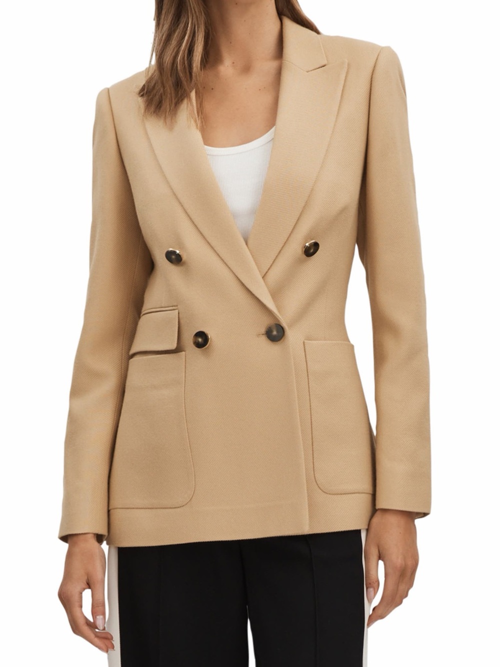 Reiss Larsson Double Breasted Blazer Women’s Size 8 Camel Twill Wool Tailored - Picture 2 of 13
